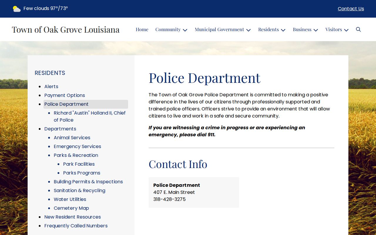 Oak Grove Police Department official contact and services page