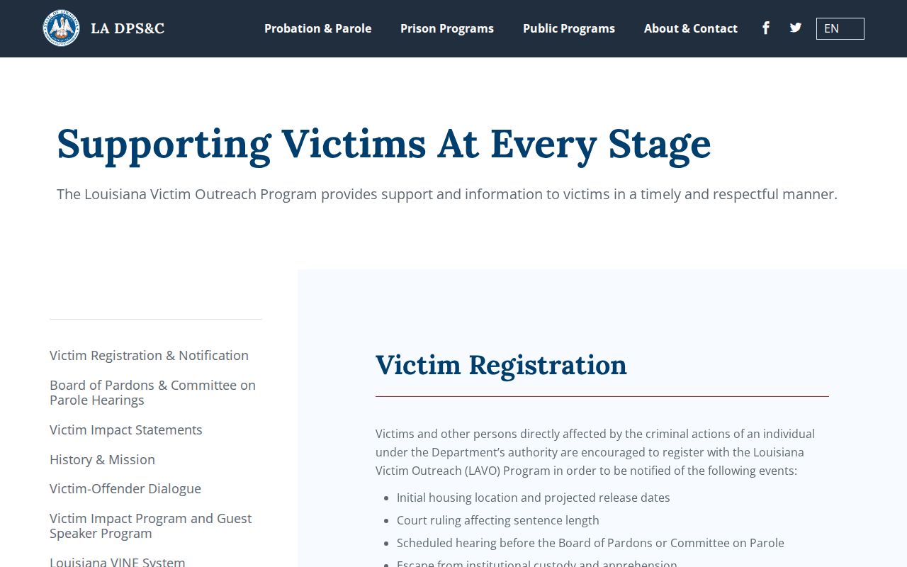 Louisiana state prison victim notification resources for West Carroll Parish